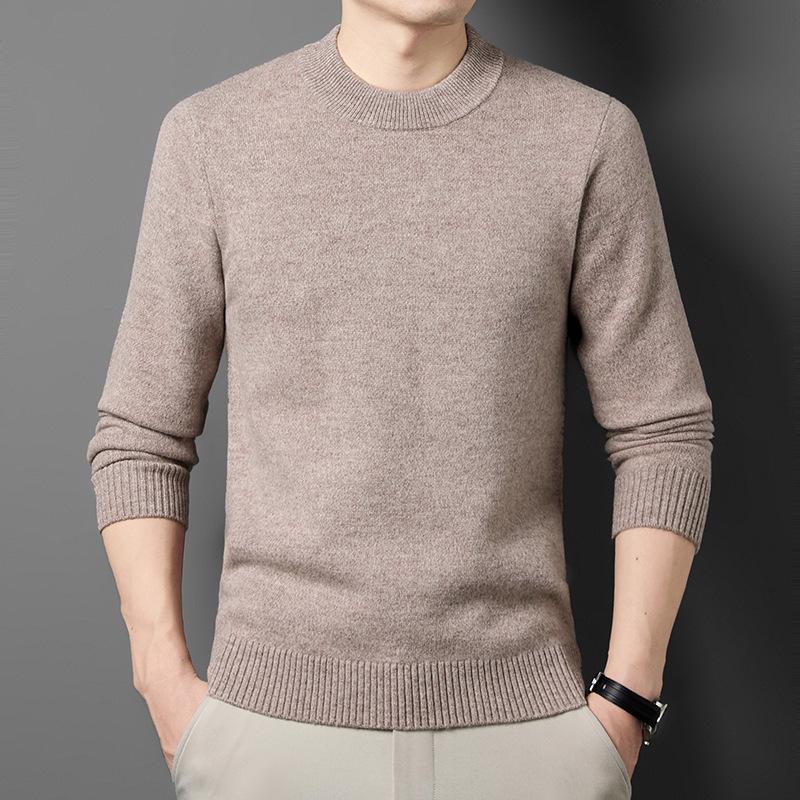 Men s Chunky Knit 100% Pure Wool Half-High Neck Sweater for Autumn/Winter L