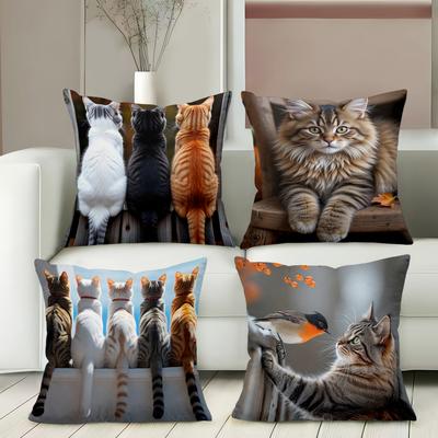 Schattige Kattenkussens Met Verschillende Kattenafbeeldingen Voor Thuis Polyester kussensloop, Decoratief Bankkussenhoes Hoofdbordkussen