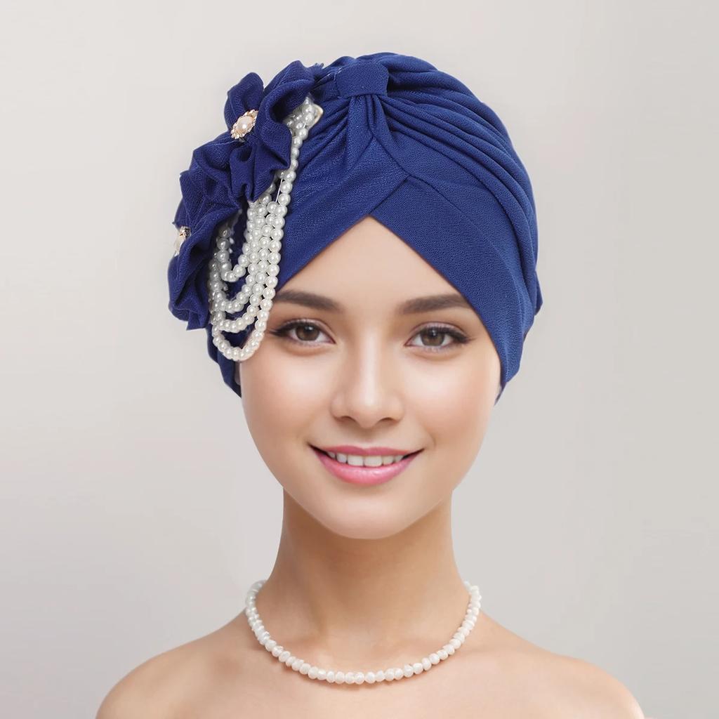 Pearls Beading Turban Cap for Women