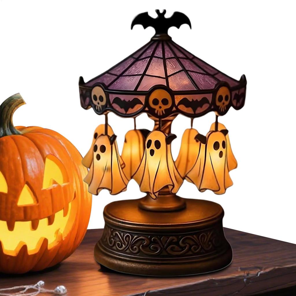 Wiederaufladbare Geisterkarussell-Nachtlampe im Vintage-Stil, antike, gruselige, schwebende Geister-Tischdekoration für Halloween-Partys