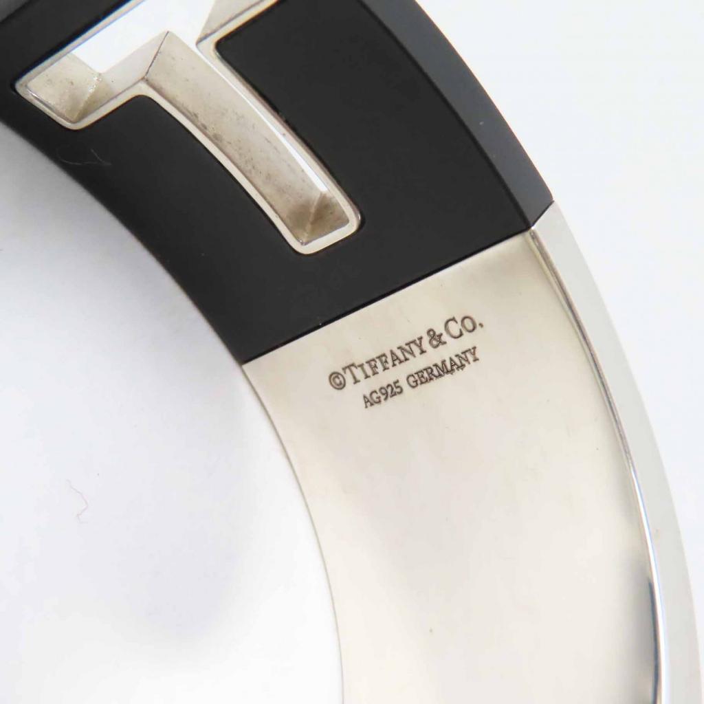 Great TIFFANY&Co. Bangle T cut out Silver black AG925 Women Used