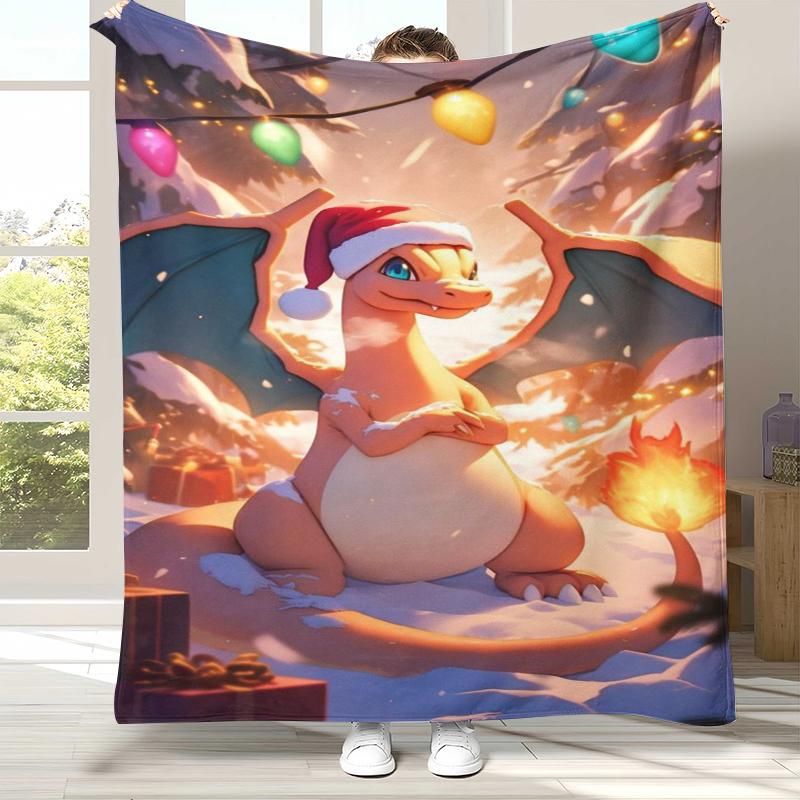 Charizard Charmander Pokemon Flannel Blanket,Ultra Soft Warm Plush Throw for Home Bedroom Bed Sofa Cover Office Camping Picnic