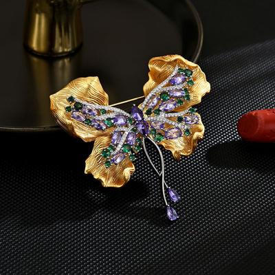 Women's Light Luxury Design Fashionable And Versatile Inlaid Zircon Butterfly Brooch Elegant And Niche Design Sense Brooch