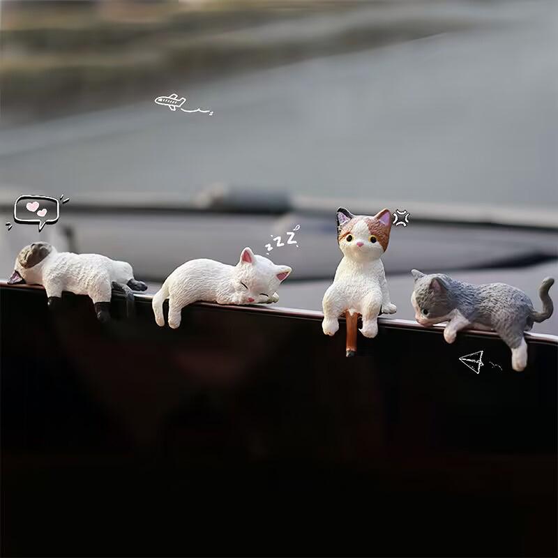 Kawaii Car Interior Decoration Resin Cats Ornament Kitten Figurines Animal Miniature Micro Landscape Model Cute Car Accessories
