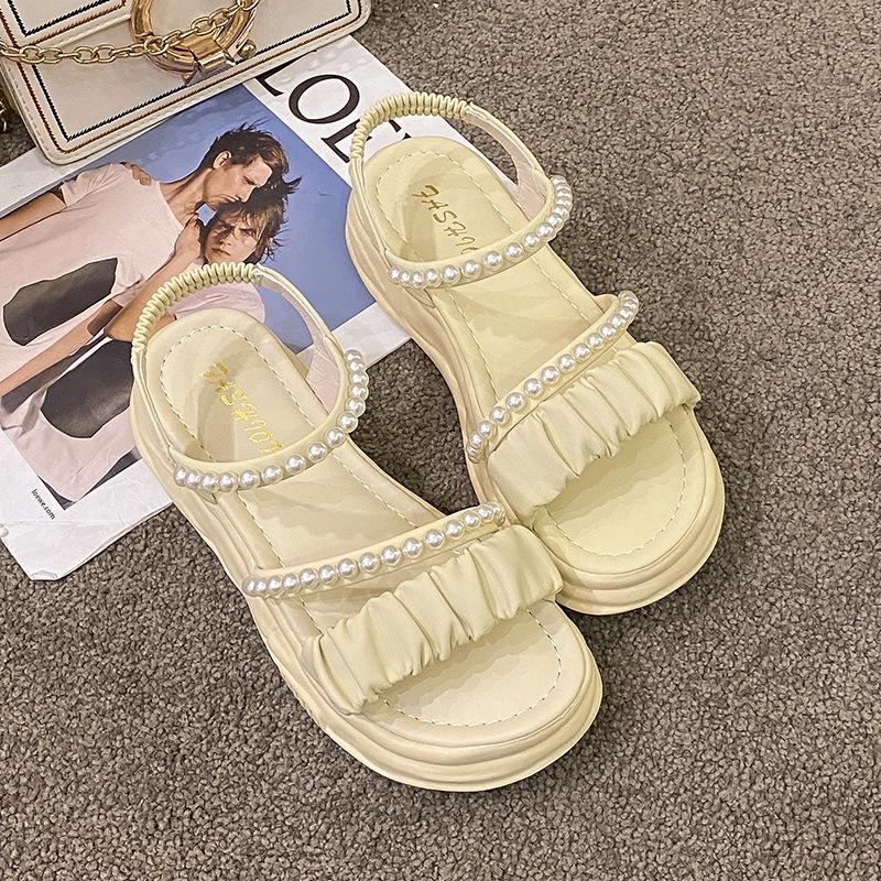 Thick soled sandals with feminine fairy style 2025 summer new elastic band student flat Roman shoes