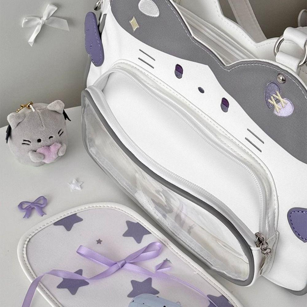 Baumwoll-Puppentasche Transparente Tasche mit Reißverschluss Modische Rucksäcke Beuteltasche Kawaii Katze Itabag Mädchen