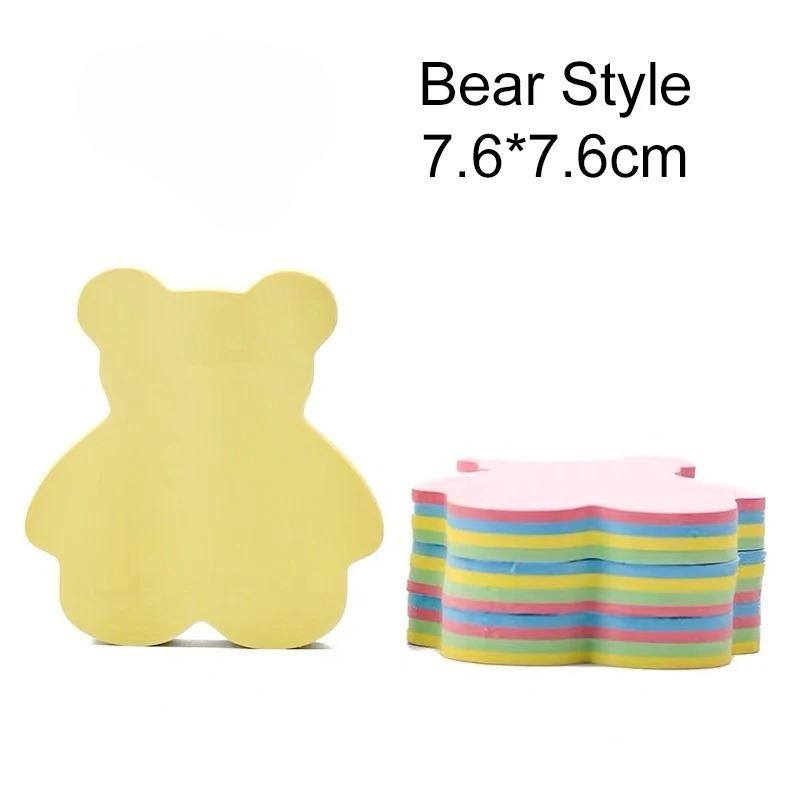 

100PCS Colorful Sticky Note Multi-Shape Square Pine Bear Star Cloth Heart Self-Adhesive Note Pads DIY School Office Accessory Bear style-50pcs
