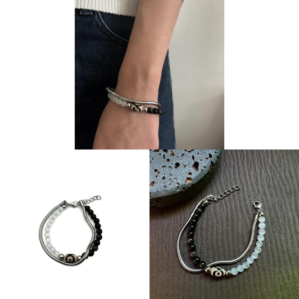 Handmade Geometric Stainless Steel Men Women Beaded Chain Bracelets For Hip Hop Style