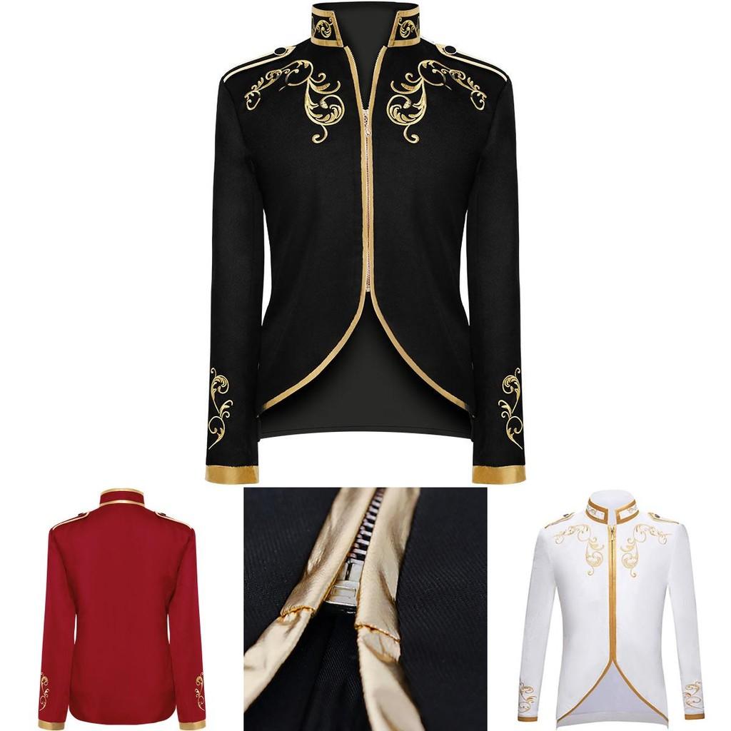 Nádherný pánský palácový princ blazer se zlatou výšivkou, perfektní pro halloweenský kostým