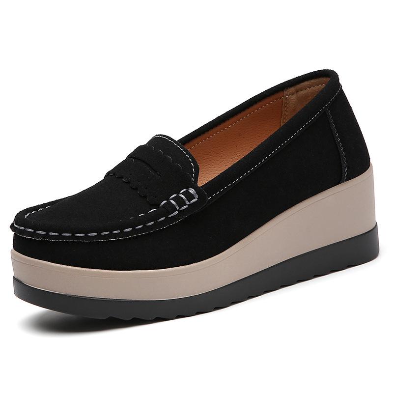 

Осенние замшевые туфли на танкетке и платформе 2024 года - Легкие, удобные, увеличивающие рост повседневные туфли для женщин 37