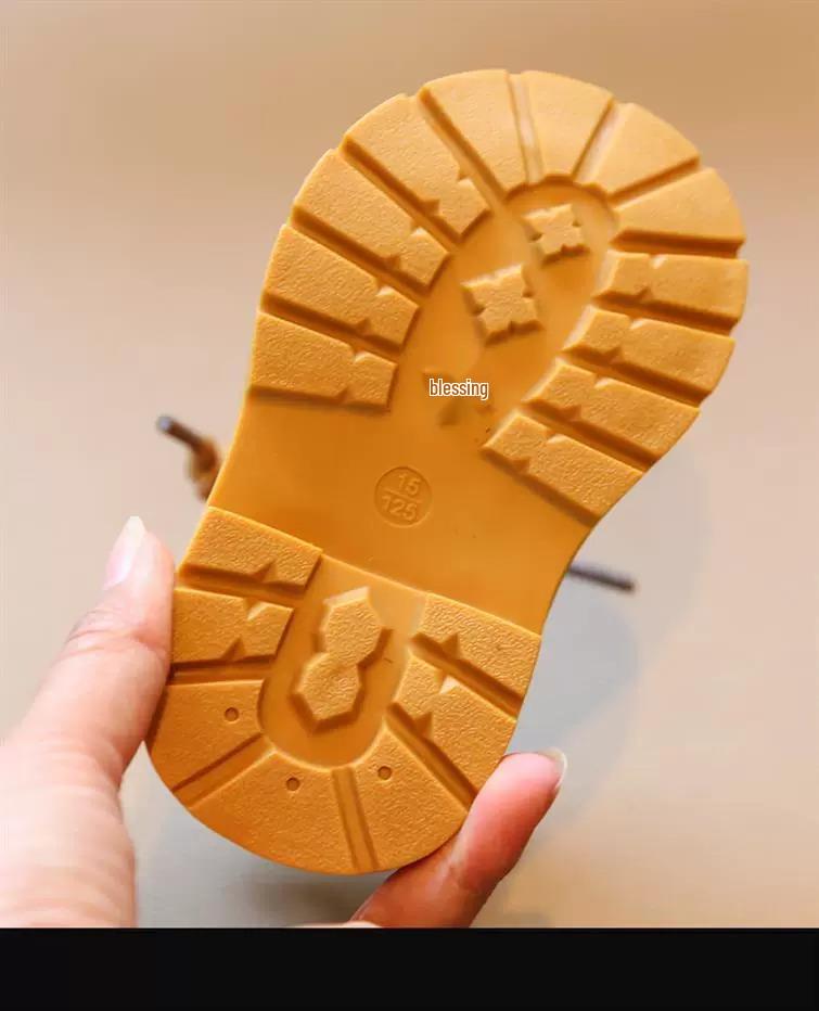 Children's Yellow Leather Martin Boots: Soft Sole Autumn/Winter Toddler Walking Shoes for Boys and Girls.