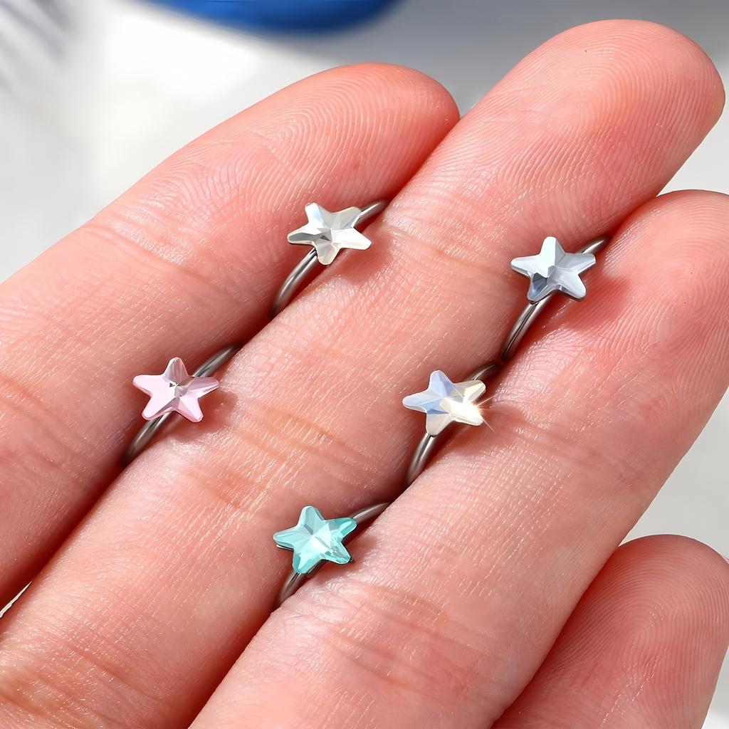 Source Factory Five-Pointed Star Colored 316 Stainless Steel Trendy Unisex Curved Rod Nose Ring Body Jewelry