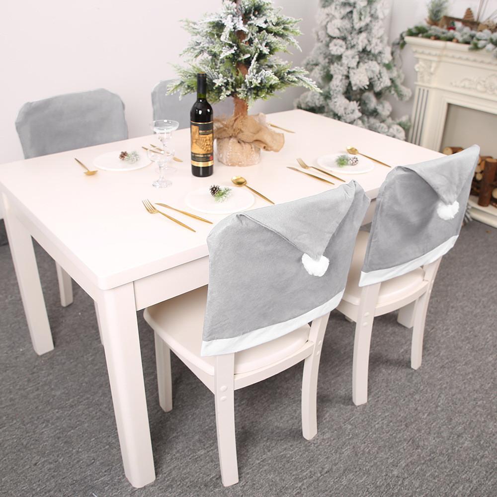 Elegant Gray Non-woven Christmas Chair Cover Set For Stylish Holiday Decor