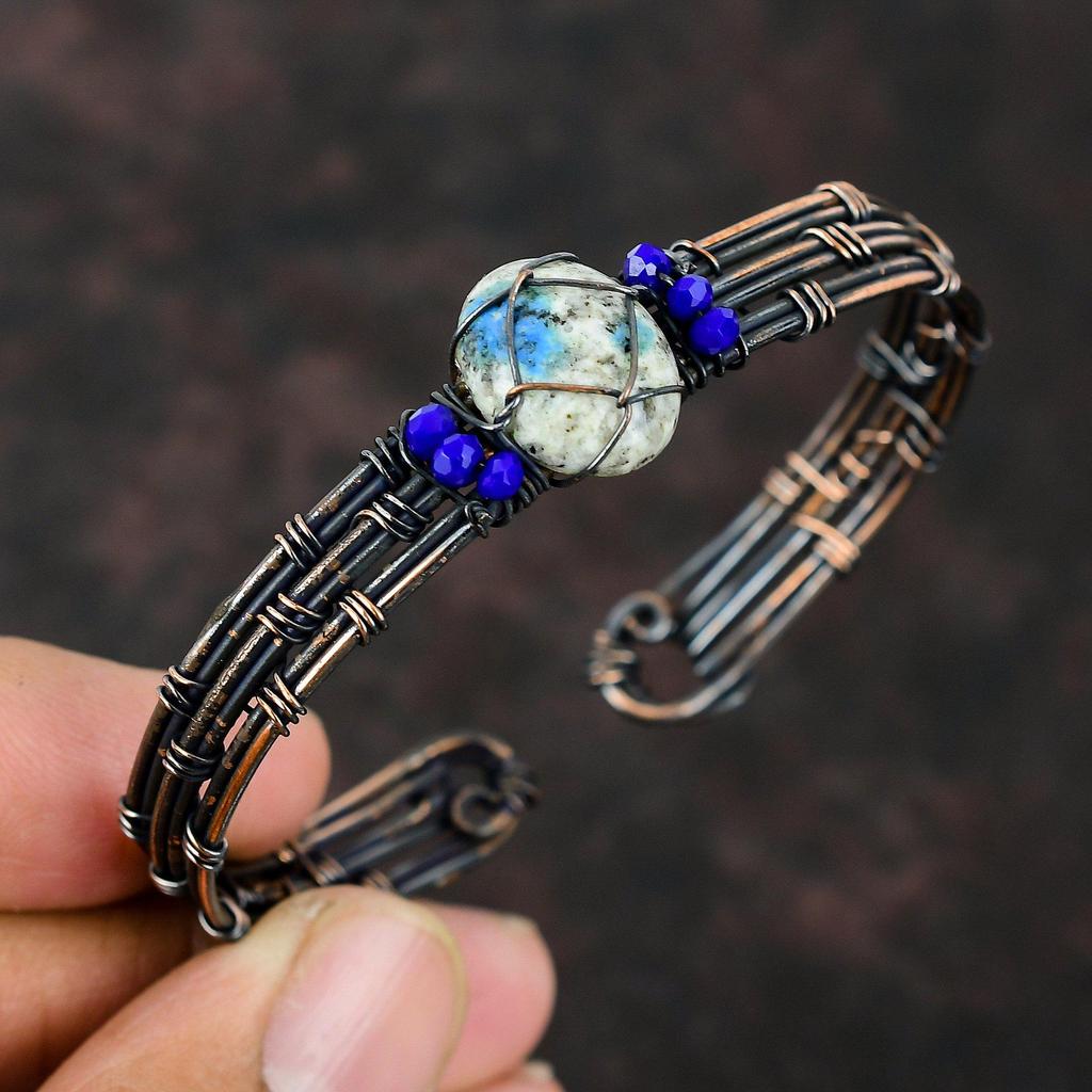 Náramek manžeta K2 Jaspis Lapis Lazuli Korálky Náramek Měděný Drát Ovinuté Šperky Nastavitelný Náramek Ručně Vyráběné Drahokamové Šperky Dárek Pro Matku