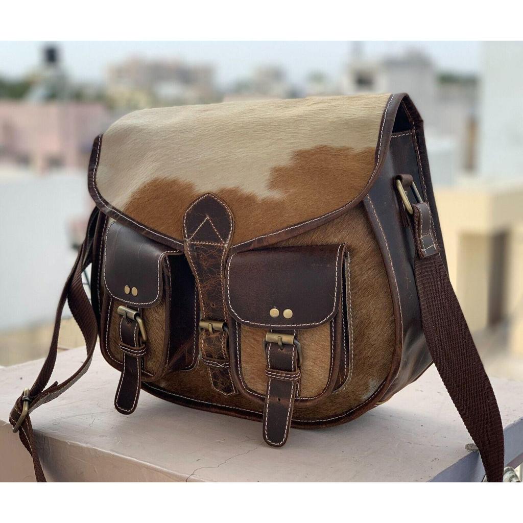 Hair-on Leather Sling Bag for Women Cow Hide Crossbody Bag Women Totes Real Hair