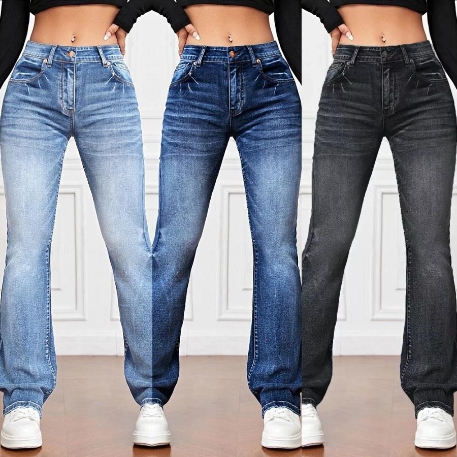 Jeans denim elasticizzati da donna Pantaloni dritti slim a vita alta Pantaloni lunghi casual da donna