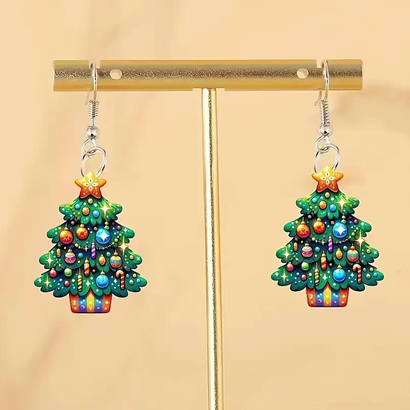 Festive Cartoon Christmas Tree Earrings - Cute Acrylic Jewelry for 2024