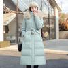 Winter new down cotton clothes women's long over-knee big fur collar Korean version slim and thin belt coat cotton
