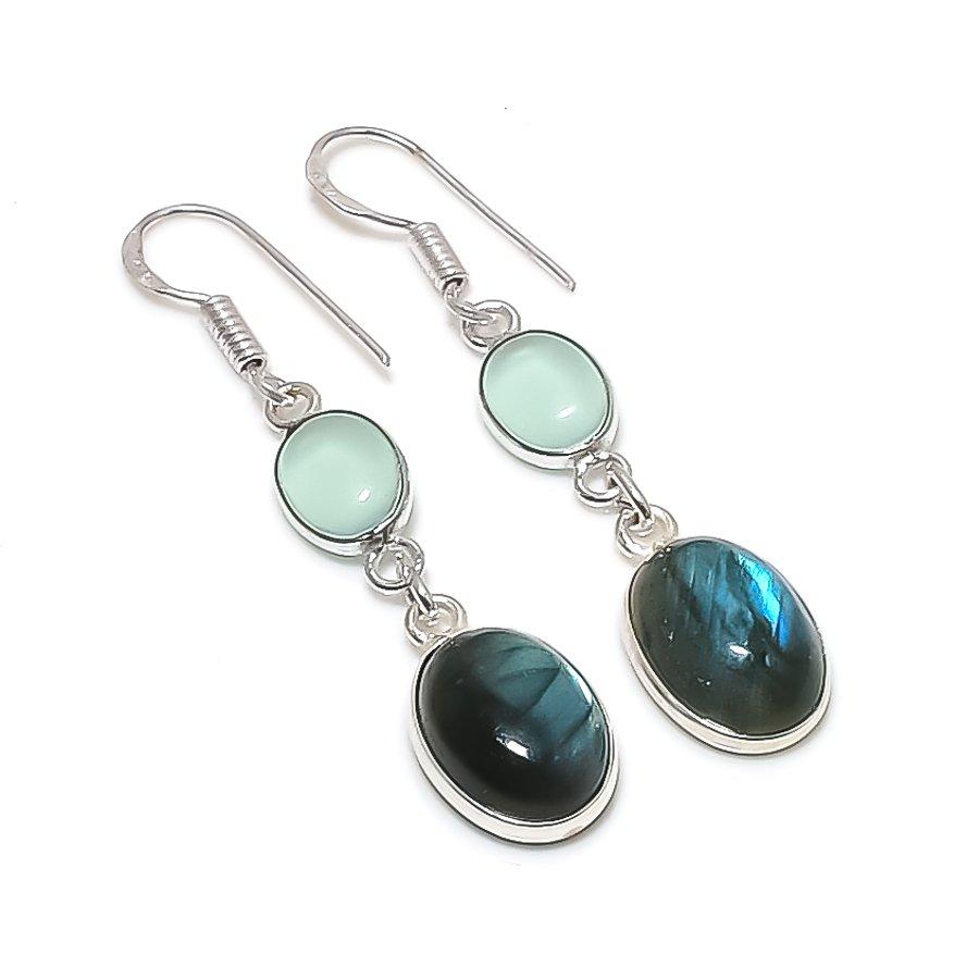 

Серьги из серебра 925 пробы с натуральным лабрадоритом и халцедоном 1,97 дюйма f8p86