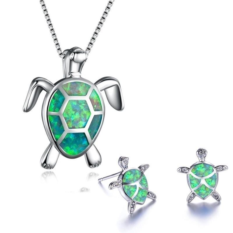

Fashion Minimalist Turtle Necklace And Earring Set Women Clavicle Chain Jewelry 5 Colors зелений