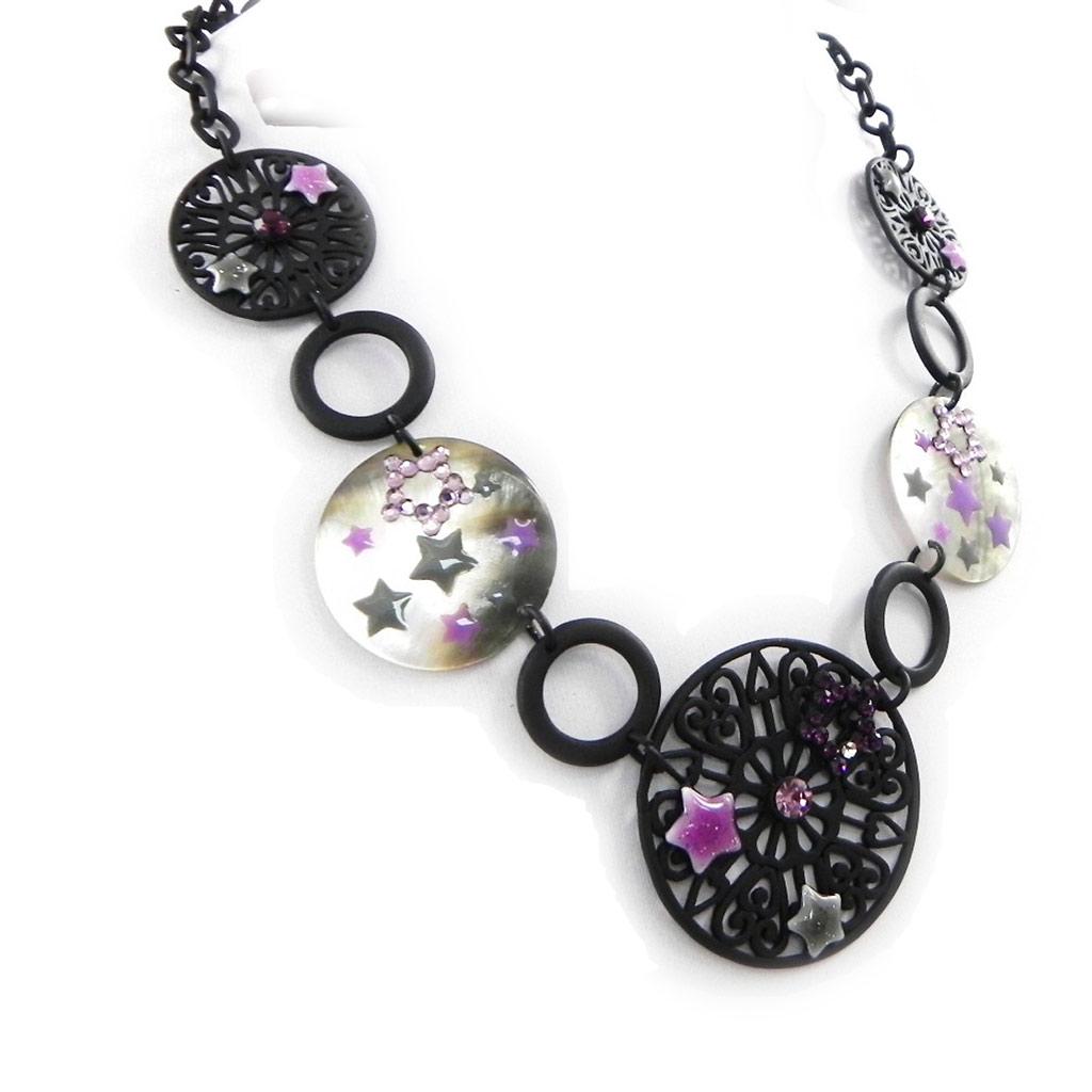 NOA [H9035] - Designer Necklace 'Carmen' Purple Gray