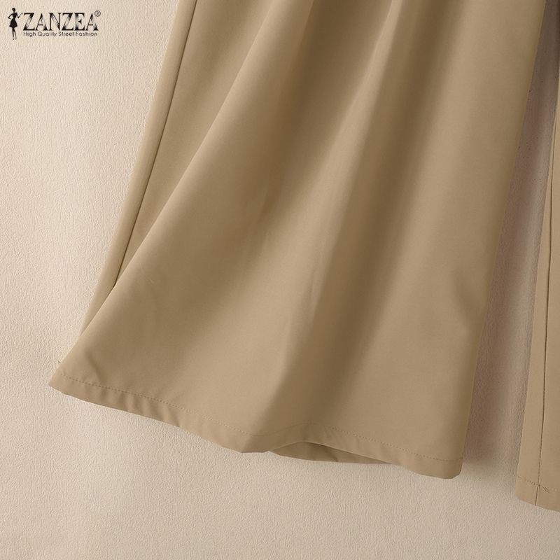 ZANZEA Kadın Günlük Düz Renk Bol Paça Pantolon