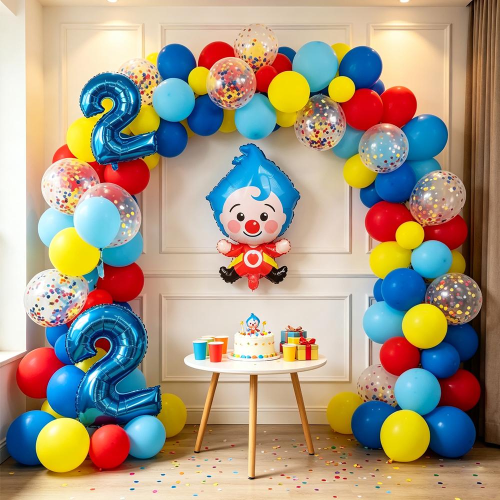 98 Stück/Set Cartoon Clown Bogen Girlande Set Folien Zahlenballons Latex Luft Ballons Babyparty Geburtstagsparty Dekorationen Zubehör