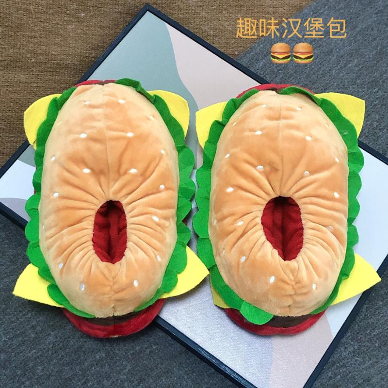 Papuci de bumbac amuzanți de modă pentru femei, pantofi drăguți cu desene animate hamburger, mărime unică, adidași, papuci de casă de interior pentru femei, papuci calduroși de iarnă, unisex