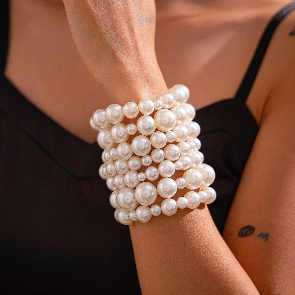 European & American Punk Pearl Multi-Layer Necklace Set with Hollow Cross and Stacked Clavicle Chains