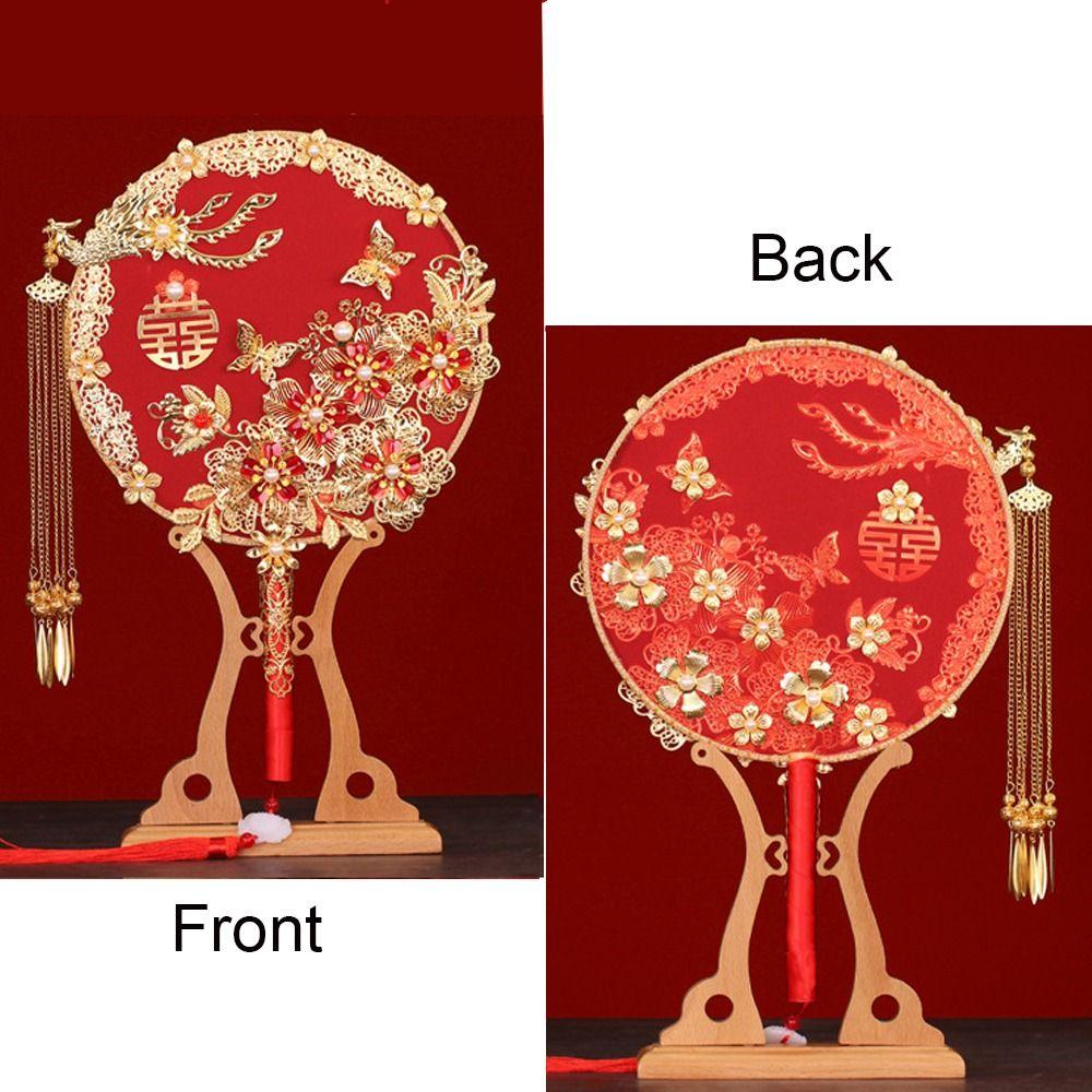 Tassels Phoenix with Pendant Handheld Bridal Group Fan Hand Bouquets Chinese Fan Embroidery Fan