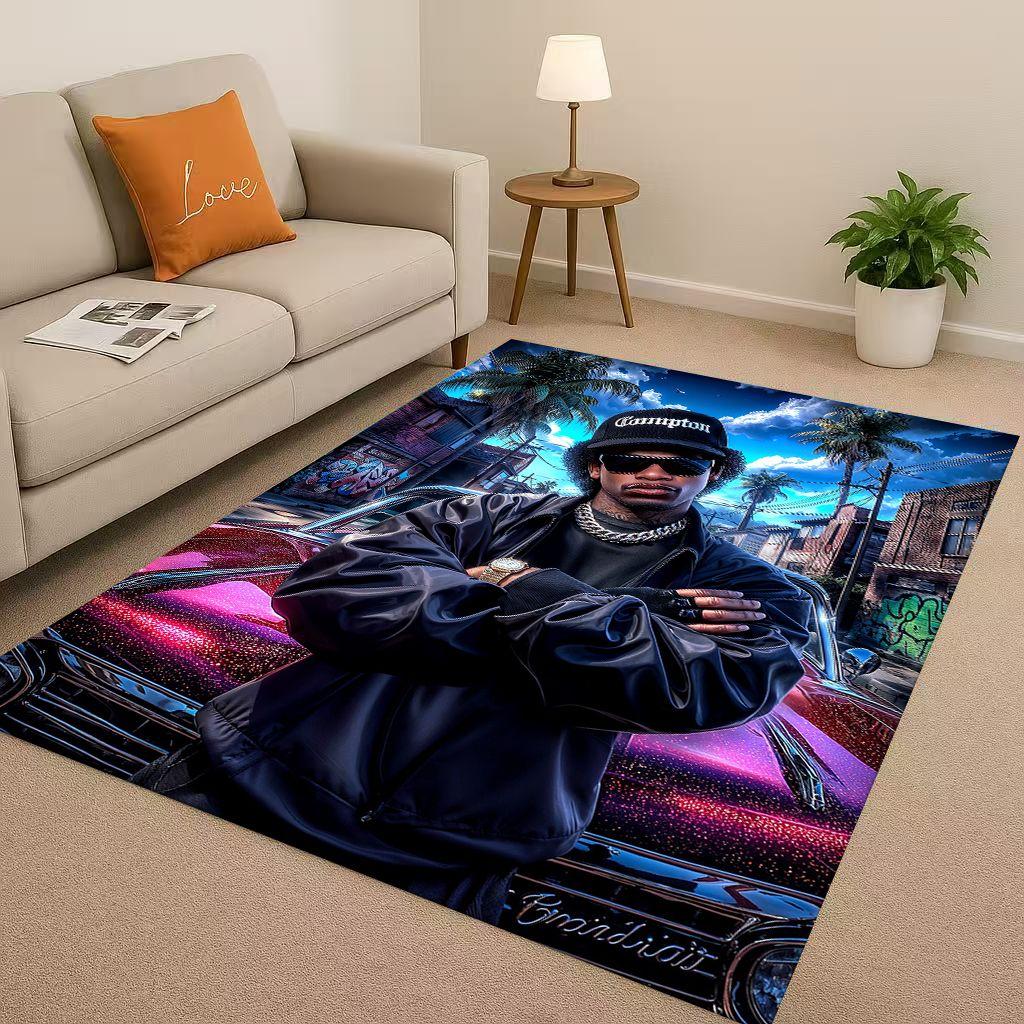 3D Classic Top Hip Hop Rapper Star Cartoon Art Living Room Non-Slip Area Rug Carpet for Bedroom Playroom Sofa,Home Decor Doormat