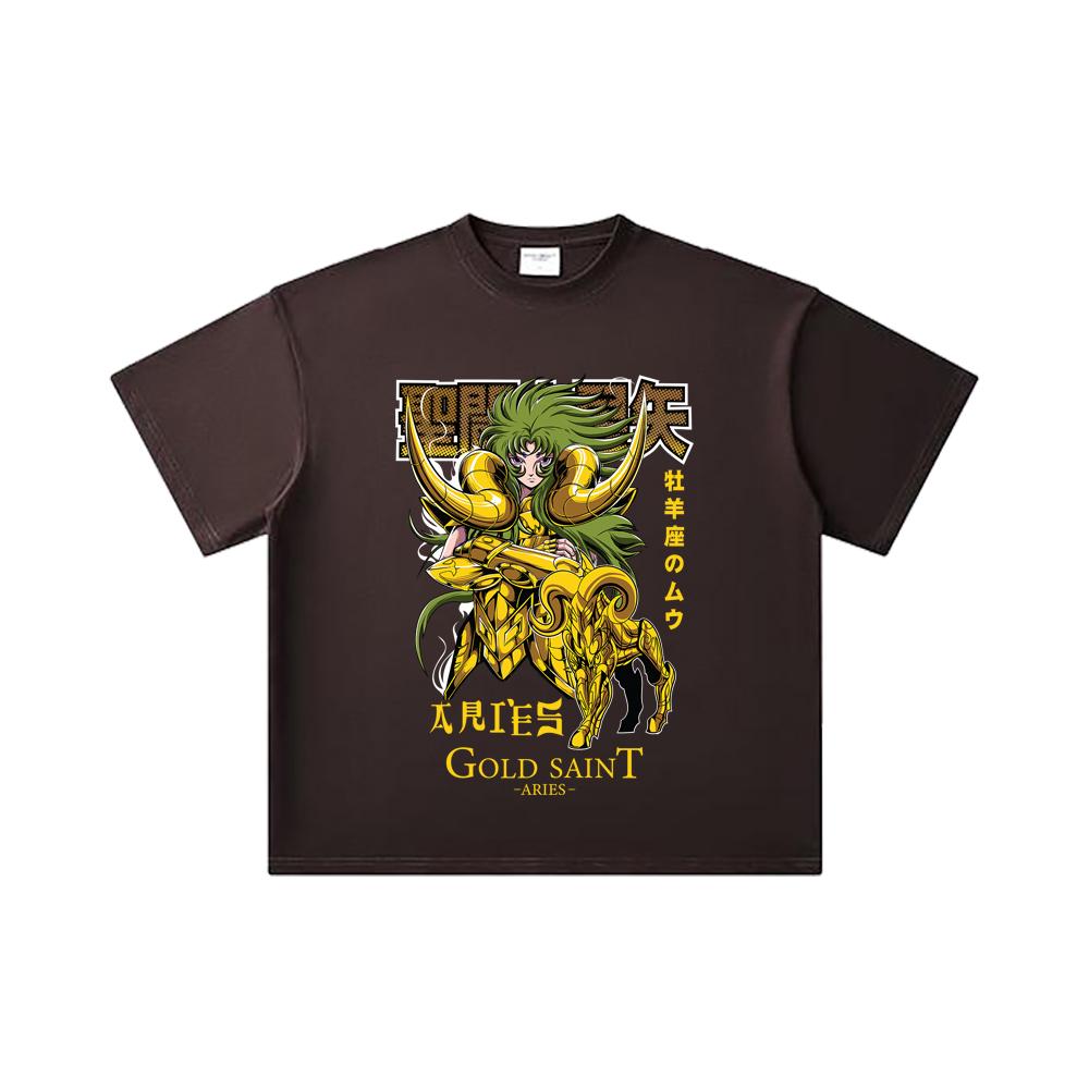260 GSM Double Yarn 32 Count 100% Cotton Saint Seiya V19 Aries Print Unisex Heavy Cotton T Shirt