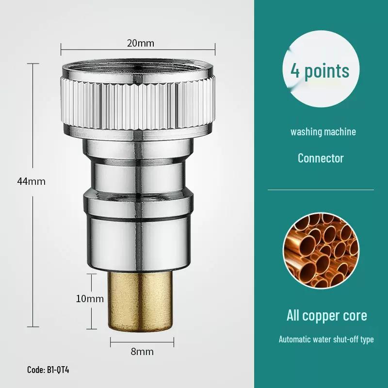 All-Copper Universal Washing Machine Faucet Adapter with Inlet Hose and 46-Point Stop Valve