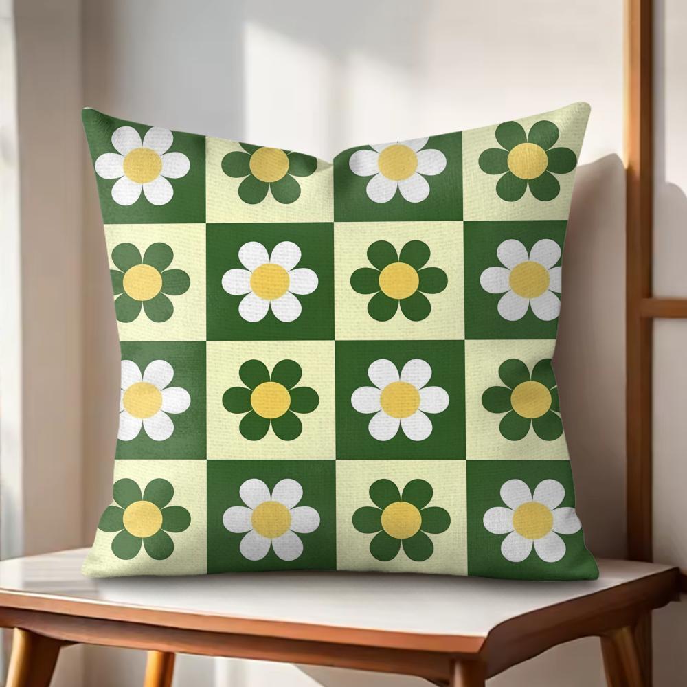 Retro Geometry Floral Cushion Cover Natural Linen Organic Fabric DoubleSided Printing Couch Pillow Covers Home Decor