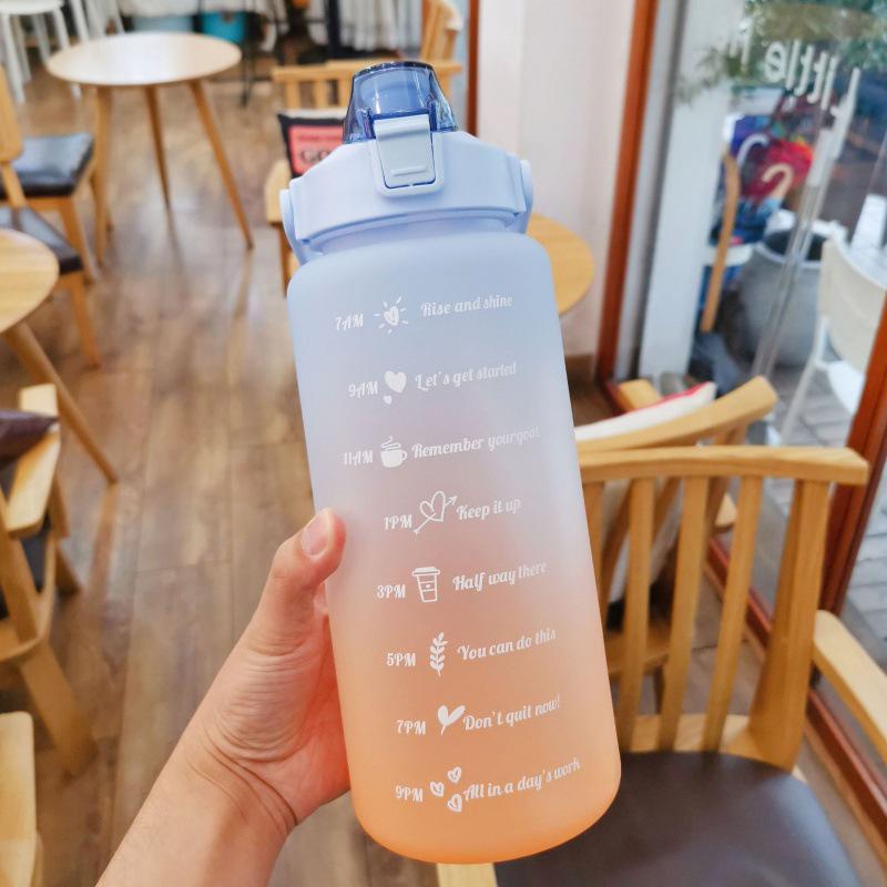 Gradient Two-Color Large Capacity Fitness Straw Cup - Portable Handheld Water Bottle with Scale