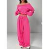 Tuta da Donna Vestibilità Larga Spalle Scoperte Manica Lunga Crop Top Vita Alta Pantaloni Larghi Tuta Due Pezzi