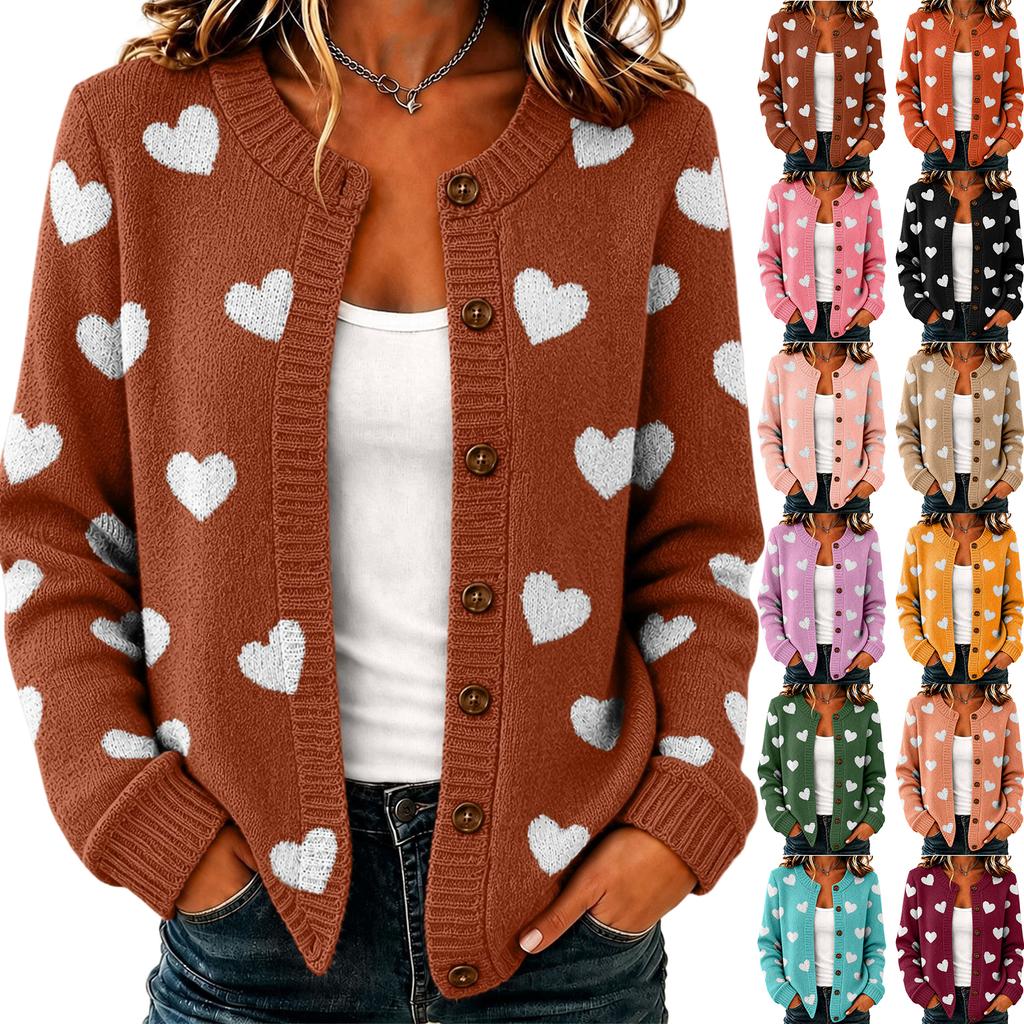 Damenmode Langarm Herzmuster Offen vorne Strickjacke Pullover Oberbekleidung