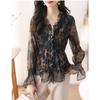 Trendige Herbst Chiffonbluse: Damen Modisches Chiffonhemd mit Blumenmuster, Elegantes Langarm-Oberteil für Frühling und Herbst
