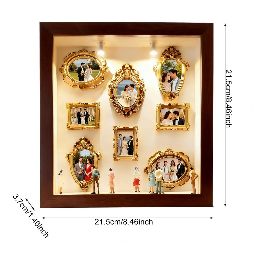 Custom Picture Frame Diy Mini Museum Silhouette Box Kit with Light Custom Memory Display Frame Gold Miniature for Anniversary
