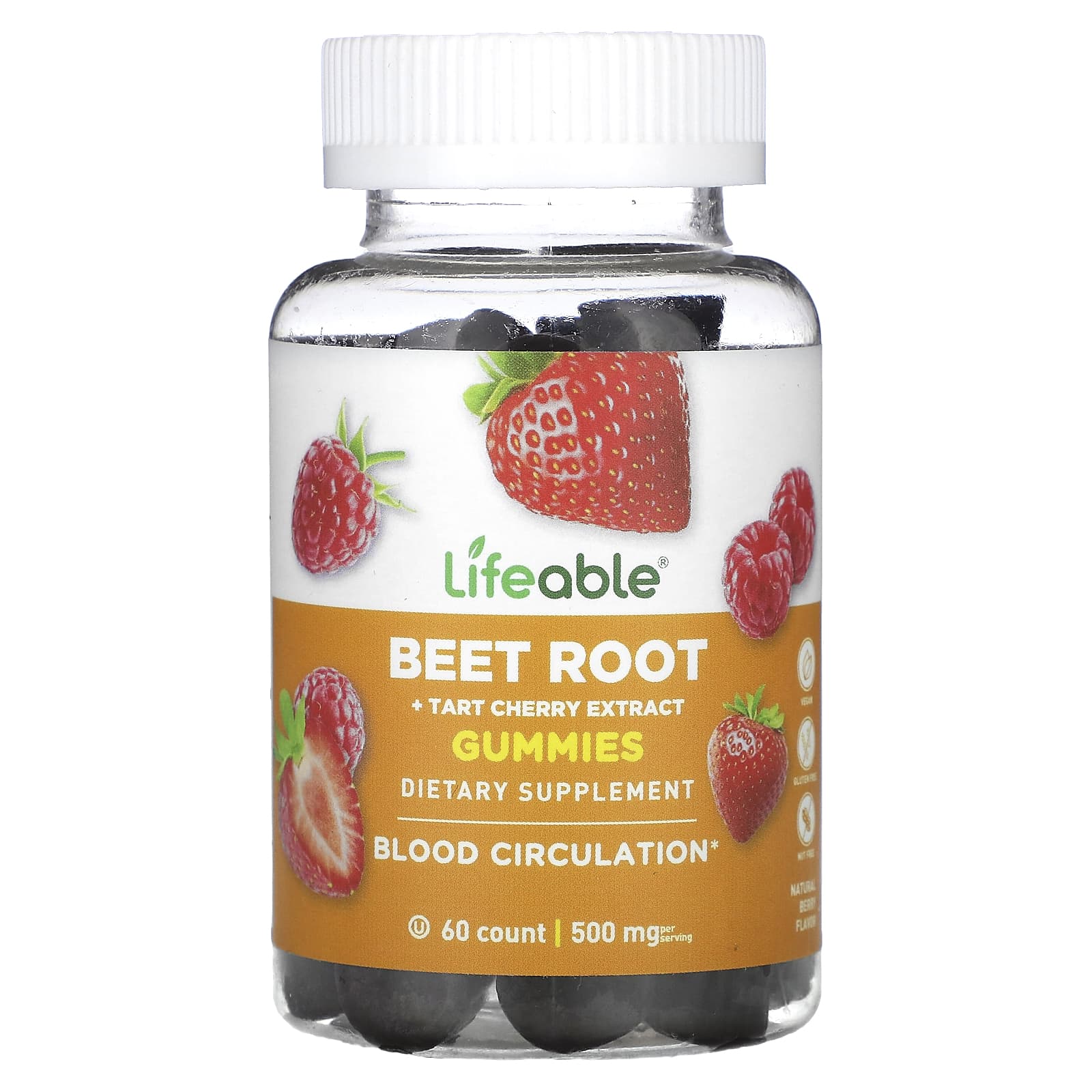 

Beetroot + Tart Cherry Extract Gummies, Natural Berry, 60 Gummies