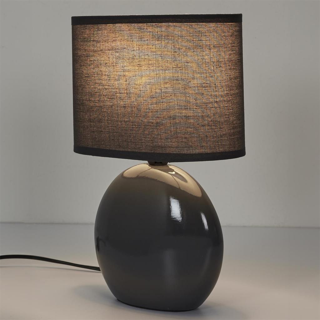 Luminária de Mesa Oval em Grafite Cerâmico com Abajur