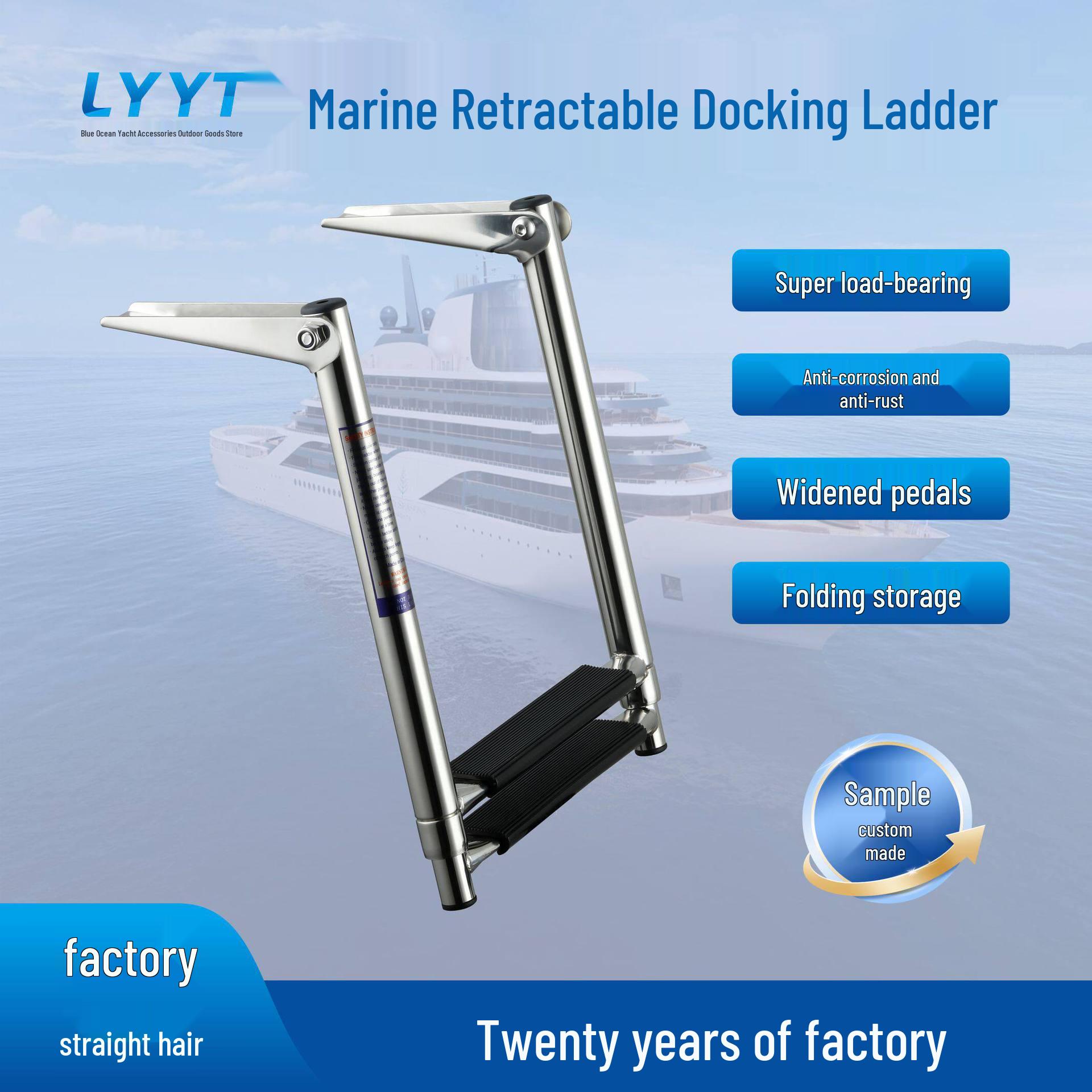Stainless Steel Marine Retractable Folding Deck Launch Ladder with Footrest