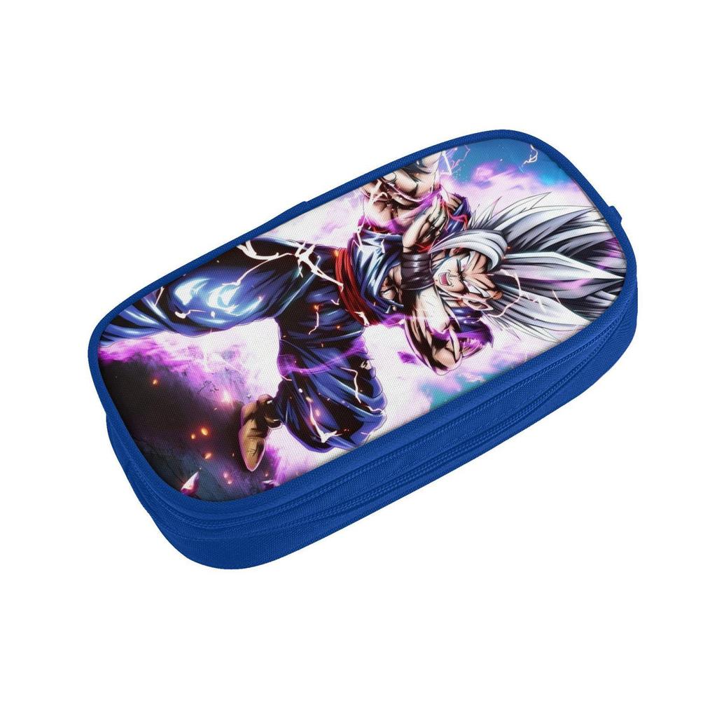 Dragon Ball Blue Double-Layer Pencil Case for Students, Goku Merchandise, Large Capacity, Wear-Resistant.