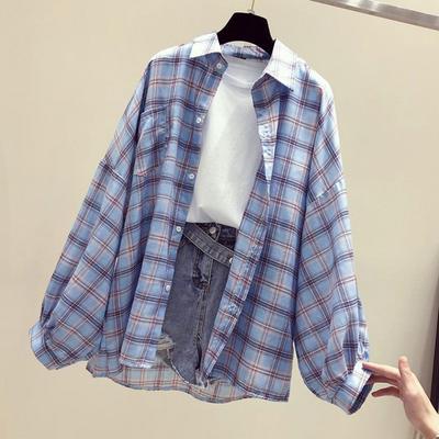 Checkered Shirt Women's Spring and Summer Korean Version Loose and Thin Sun Protection Jacket Japanese Student Casual Top