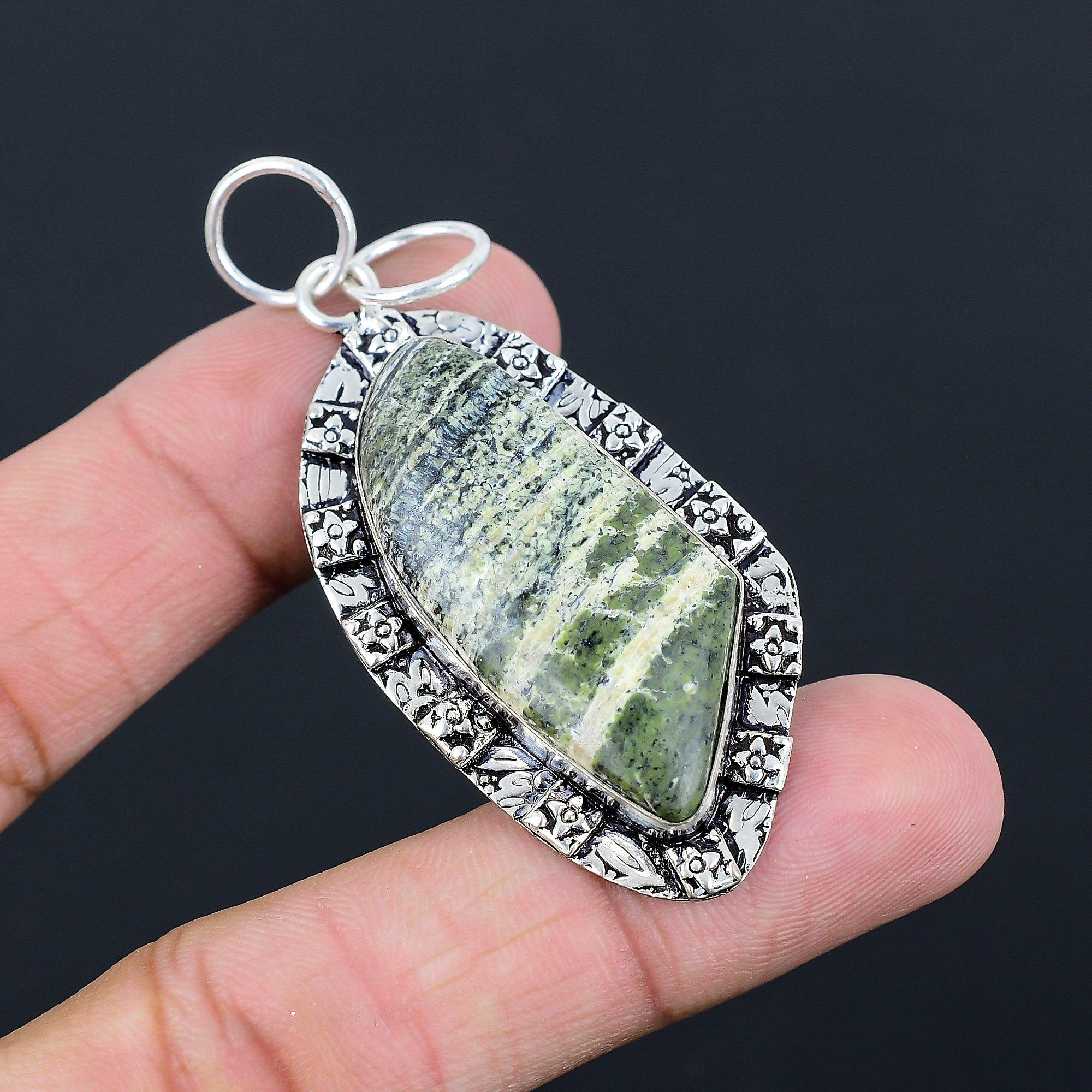 

Mothers day Sale 925 Silver Swiss Green Opal Stone Artisan Boho Pendant Jewelry