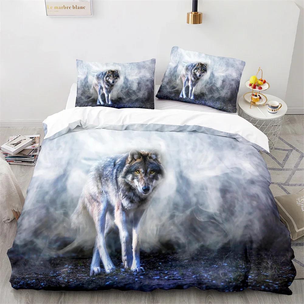 

Wolf Duvet Cover King Queen Size Black White Wild Animal Bedding Set For Kids Teens Adults Wildlife Soft Polyester Quilt Cover EU Single(135*200cm)3pcs