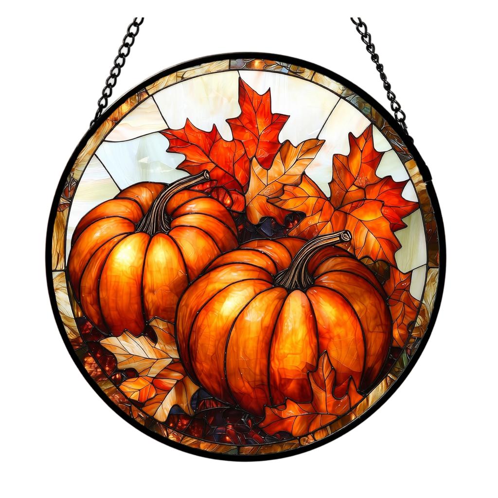 2D Colorful Acrylic Window Pumpkin Maple Leaf Door Hanging for Fall Halloween Decor