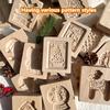 Christmas Wood Cookie Mold, with Xmas Tree Reindeer Animals Flower Patterns, 3D Carved Embossed Biscuit Cutter Moulds for Baking