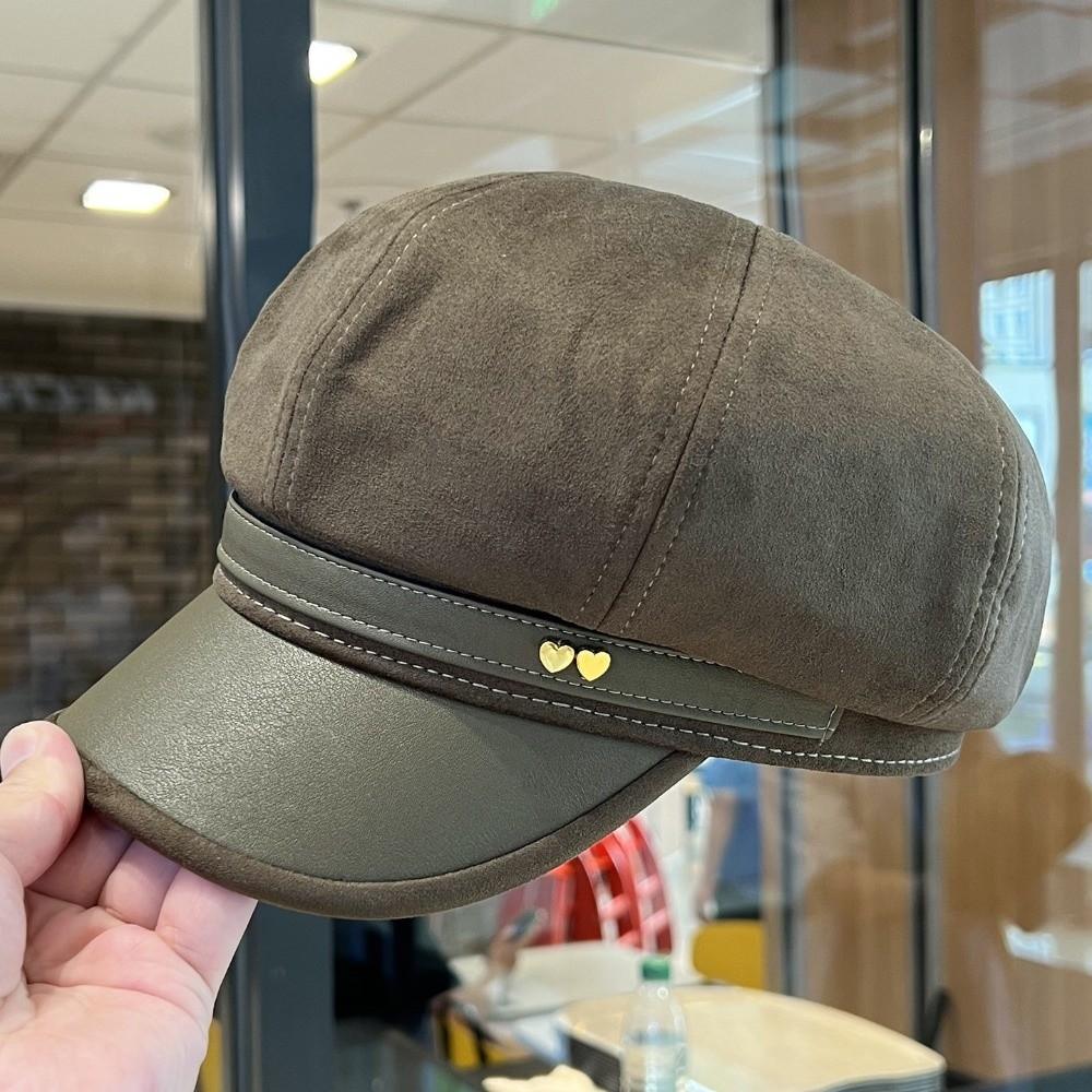 Faux Leather Duckbill Cap Love Baker Boy Hat New Women's Octagonal Newsboy Cap  Casual Outings