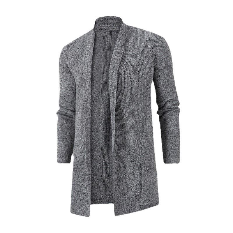 Pardesiu de lungime medie slim fit în stil coreean pentru bărbați - Jachetă cardigan de toamnă, Tricotaje mărime plus